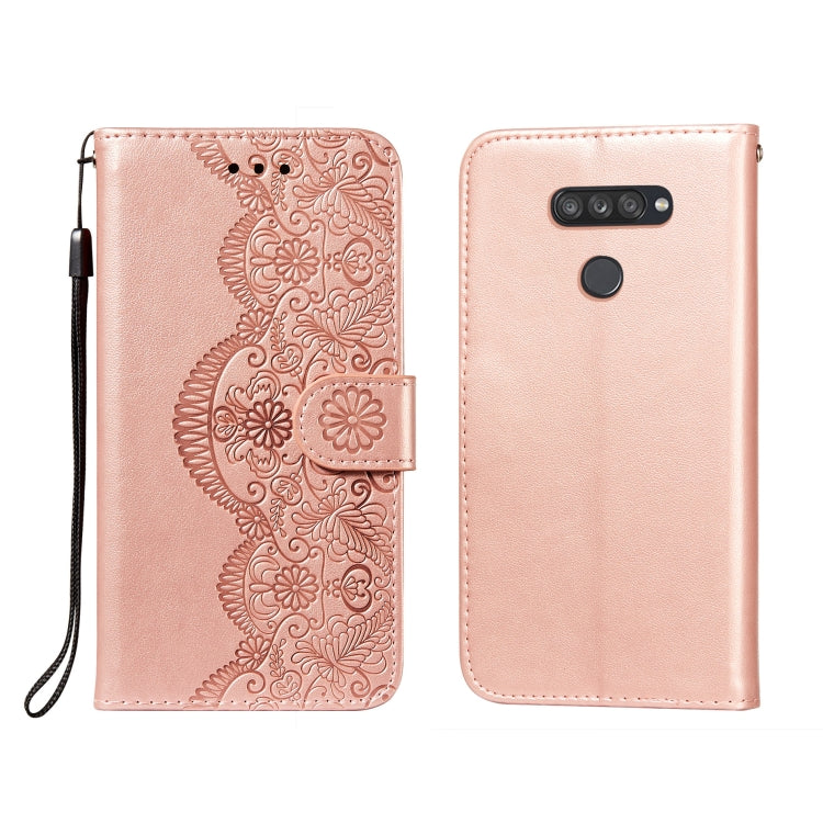 For LG K50S Flower Vine Embossing Pattern Horizontal Flip Leather Case with Card Slot & Holder & Wallet & Lanyard