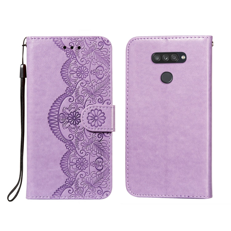 For LG K50S Flower Vine Embossing Pattern Horizontal Flip Leather Case with Card Slot & Holder & Wallet & Lanyard