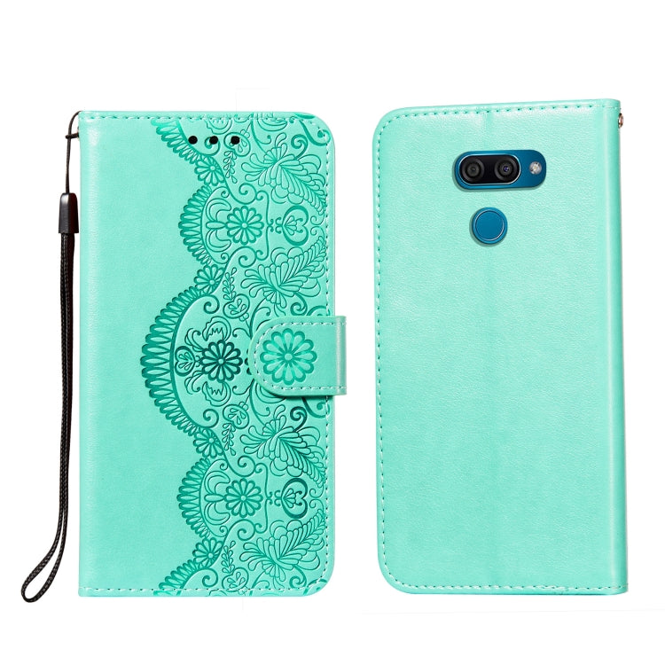 For LG K50 Flower Vine Embossing Pattern Horizontal Flip Leather Case with Card Slot & Holder & Wallet & Lanyard