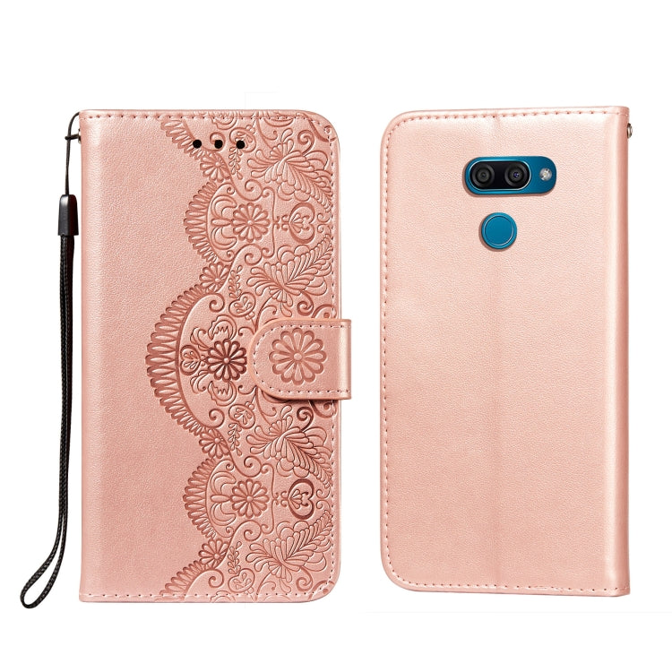 For LG K50 Flower Vine Embossing Pattern Horizontal Flip Leather Case with Card Slot & Holder & Wallet & Lanyard