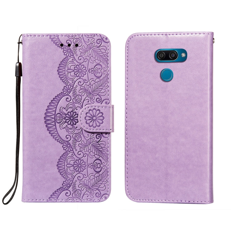 For LG K50 Flower Vine Embossing Pattern Horizontal Flip Leather Case with Card Slot & Holder & Wallet & Lanyard