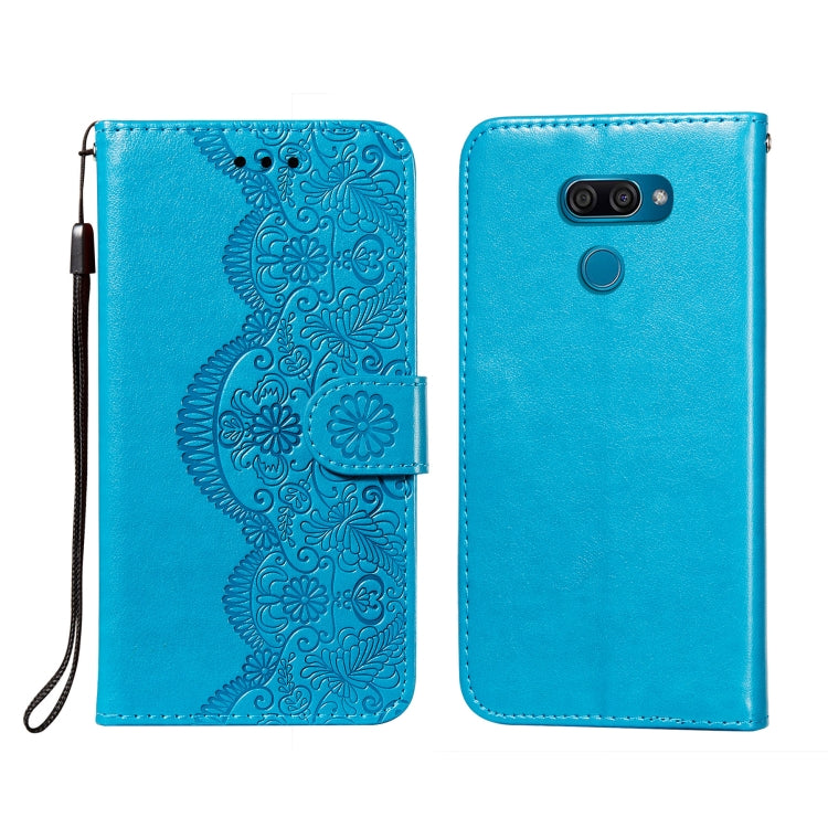 For LG K50 Flower Vine Embossing Pattern Horizontal Flip Leather Case with Card Slot & Holder & Wallet & Lanyard