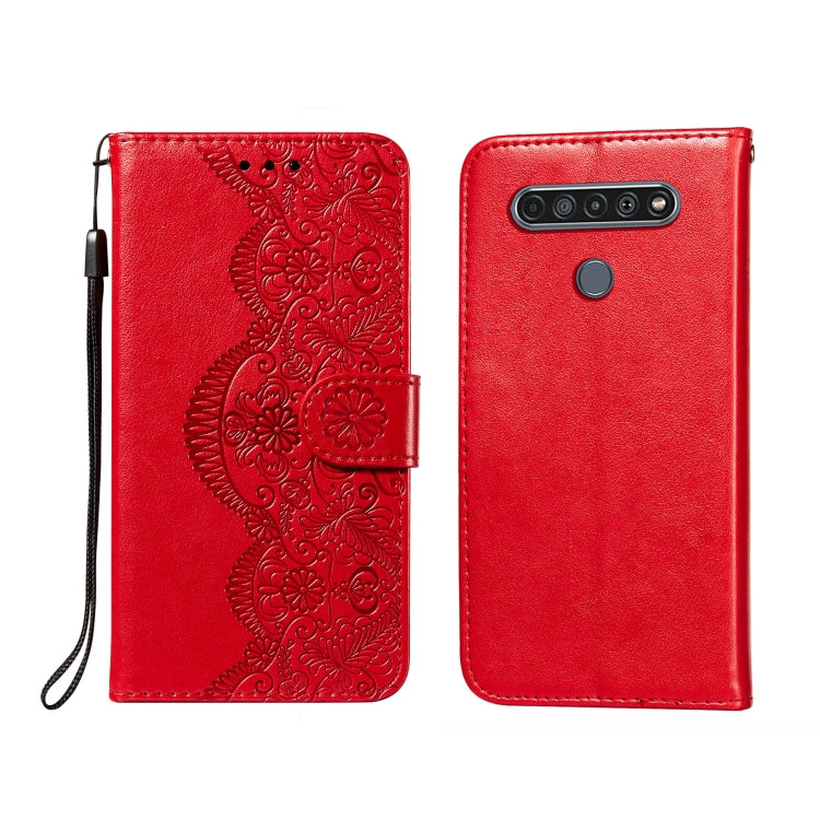 For LG K61 Flower Vine Embossing Pattern Horizontal Flip Leather Case with Card Slot & Holder & Wallet & Lanyard
