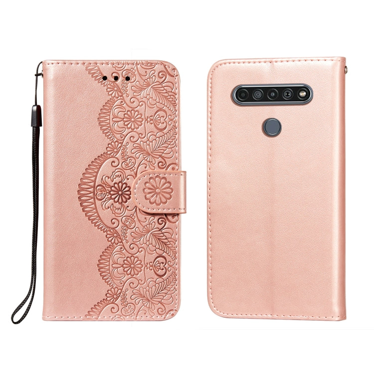 For LG K61 Flower Vine Embossing Pattern Horizontal Flip Leather Case with Card Slot & Holder & Wallet & Lanyard