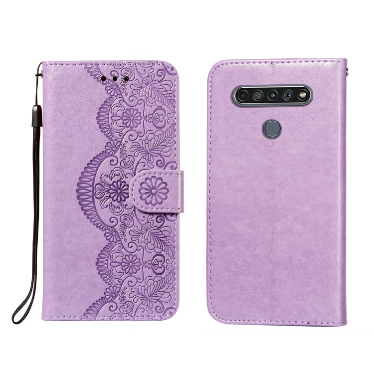 For LG K61 Flower Vine Embossing Pattern Horizontal Flip Leather Case with Card Slot & Holder & Wallet & Lanyard