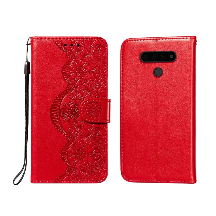 For LG V40 ThinQ Flower Vine Embossing Pattern Horizontal Flip Leather Case with Card Slot & Holder & Wallet & Lanyard
