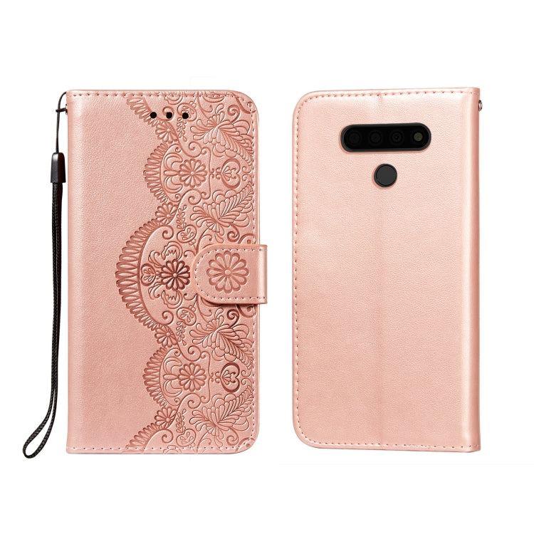 For LG V40 ThinQ Flower Vine Embossing Pattern Horizontal Flip Leather Case with Card Slot & Holder & Wallet & Lanyard