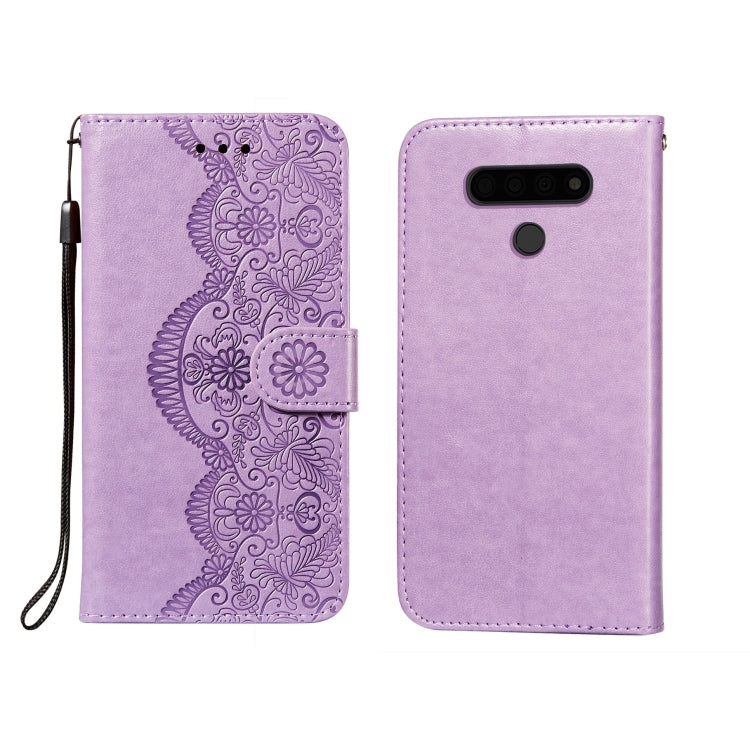 For LG V40 ThinQ Flower Vine Embossing Pattern Horizontal Flip Leather Case with Card Slot & Holder & Wallet & Lanyard