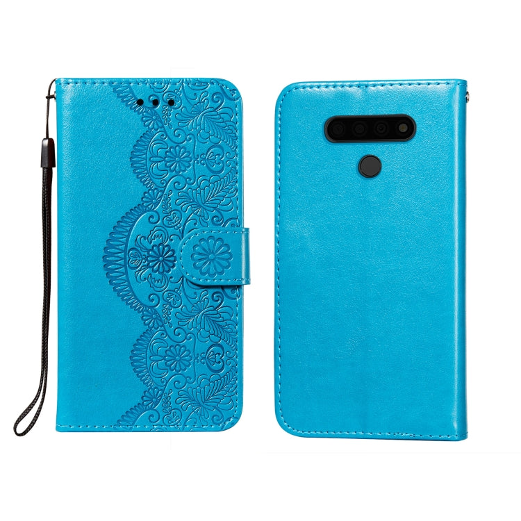 For LG V40 ThinQ Flower Vine Embossing Pattern Horizontal Flip Leather Case with Card Slot & Holder & Wallet & Lanyard