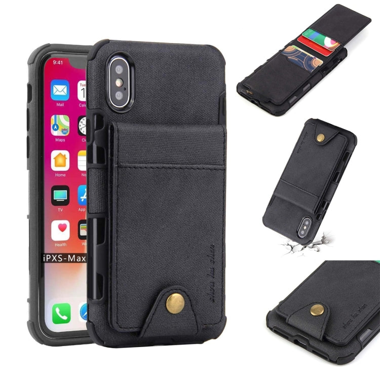 For iPhone XS Max Cloth Texture + TPU Shockproof Protective Case with Vertical Flip Card Slots