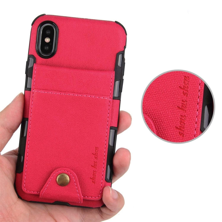 For iPhone XS Max Cloth Texture + TPU Shockproof Protective Case with Vertical Flip Card Slots