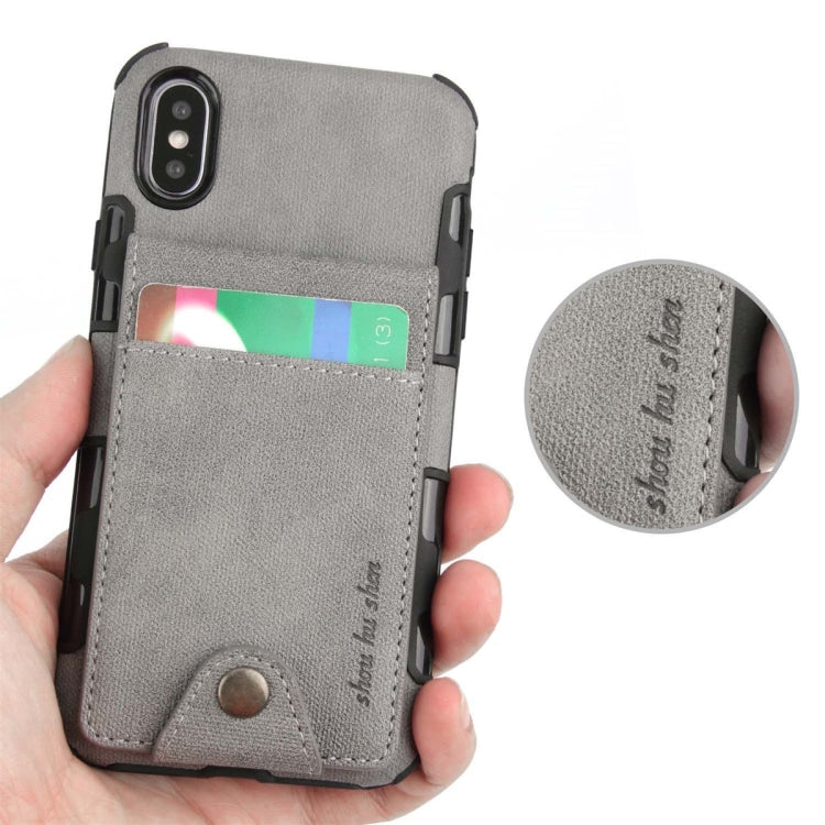 For iPhone XS Max Cloth Texture + TPU Shockproof Protective Case with Vertical Flip Card Slots