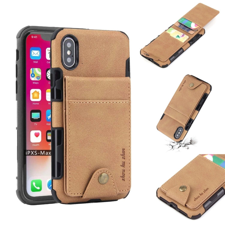 For iPhone XS Max Cloth Texture + TPU Shockproof Protective Case with Vertical Flip Card Slots