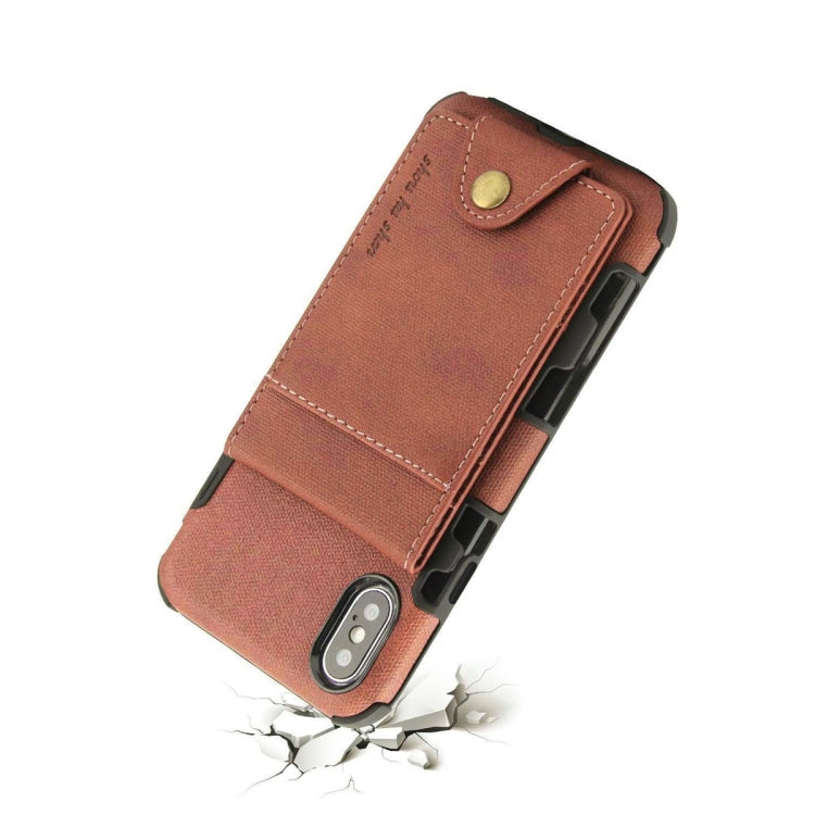 For iPhone XS Max Cloth Texture + TPU Shockproof Protective Case with Vertical Flip Card Slots