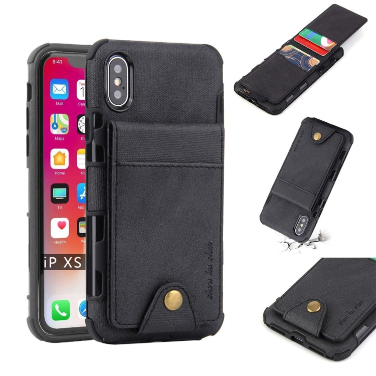 For iPhone XS / X Cloth Texture + TPU Shockproof Protective Case with Vertical Flip Card Slots