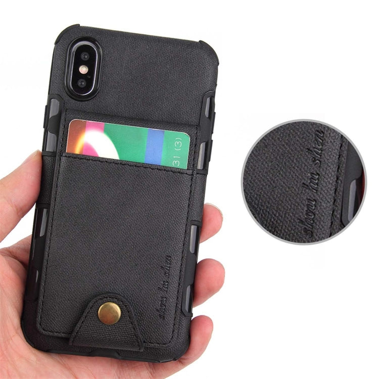 For iPhone XS / X Cloth Texture + TPU Shockproof Protective Case with Vertical Flip Card Slots