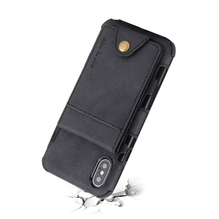 For iPhone XS / X Cloth Texture + TPU Shockproof Protective Case with Vertical Flip Card Slots