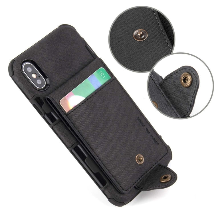 For iPhone XS / X Cloth Texture + TPU Shockproof Protective Case with Vertical Flip Card Slots