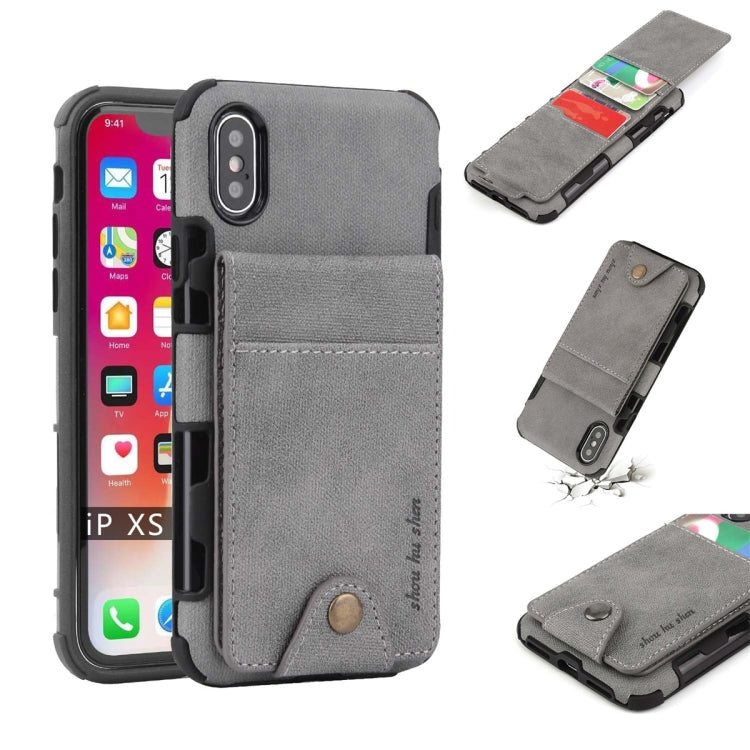 For iPhone XS / X Cloth Texture + TPU Shockproof Protective Case with Vertical Flip Card Slots