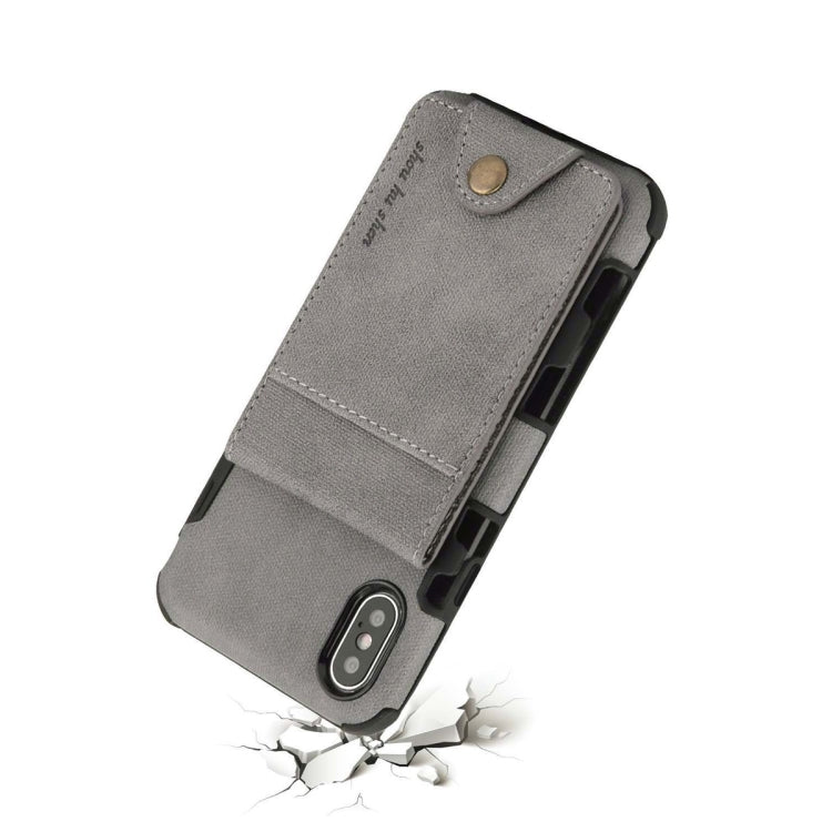 For iPhone XS / X Cloth Texture + TPU Shockproof Protective Case with Vertical Flip Card Slots