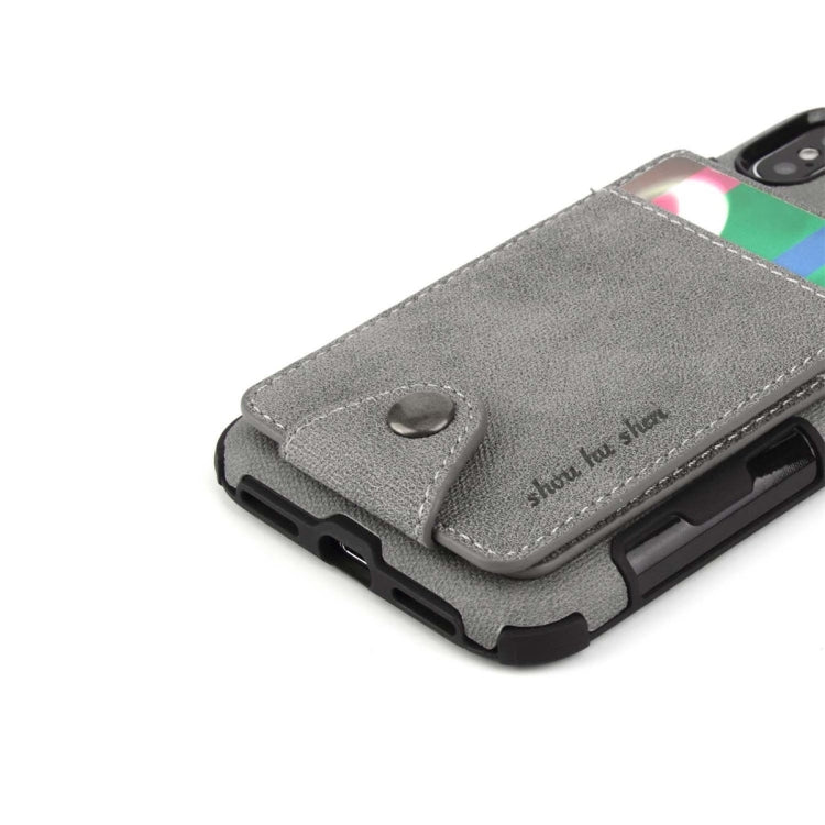 For iPhone XS / X Cloth Texture + TPU Shockproof Protective Case with Vertical Flip Card Slots
