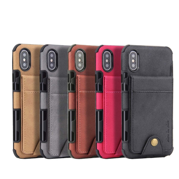 For iPhone XS / X Cloth Texture + TPU Shockproof Protective Case with Vertical Flip Card Slots