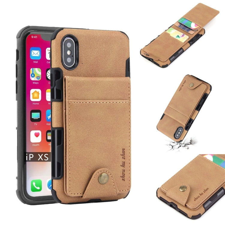 For iPhone XS / X Cloth Texture + TPU Shockproof Protective Case with Vertical Flip Card Slots