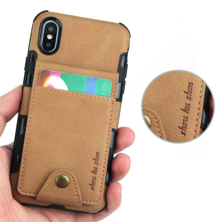 For iPhone XS / X Cloth Texture + TPU Shockproof Protective Case with Vertical Flip Card Slots