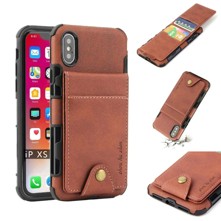 For iPhone XS / X Cloth Texture + TPU Shockproof Protective Case with Vertical Flip Card Slots
