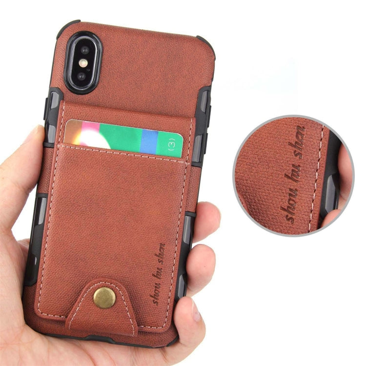 For iPhone XS / X Cloth Texture + TPU Shockproof Protective Case with Vertical Flip Card Slots