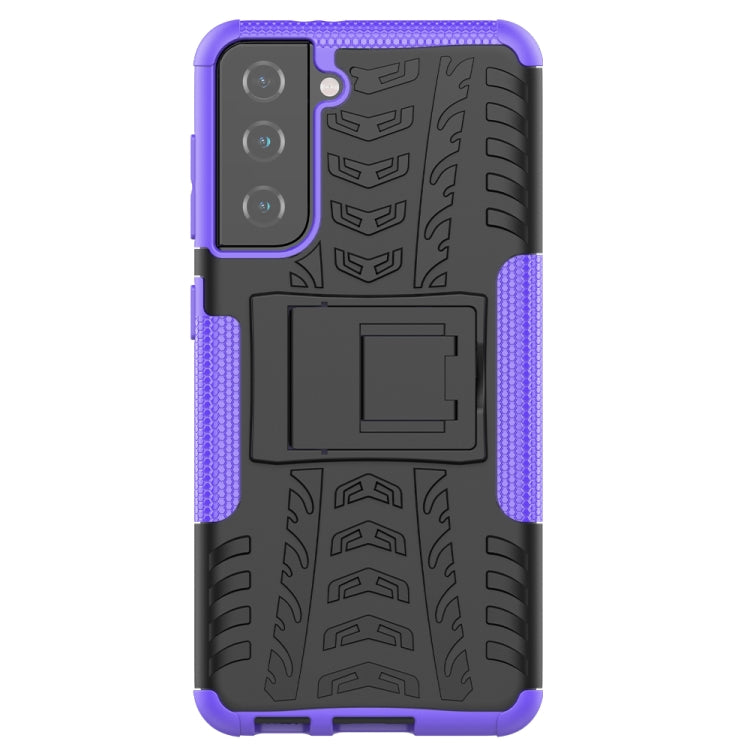 For Samsung Galaxy S21 5G Tire Texture Shockproof TPU+PC Protective Case with Holder