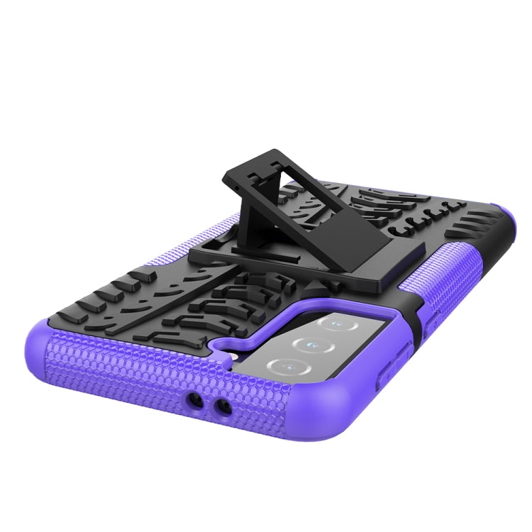 For Samsung Galaxy S21 5G Tire Texture Shockproof TPU+PC Protective Case with Holder