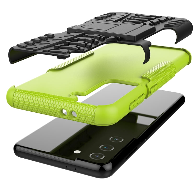 For Samsung Galaxy S21 5G Tire Texture Shockproof TPU+PC Protective Case with Holder