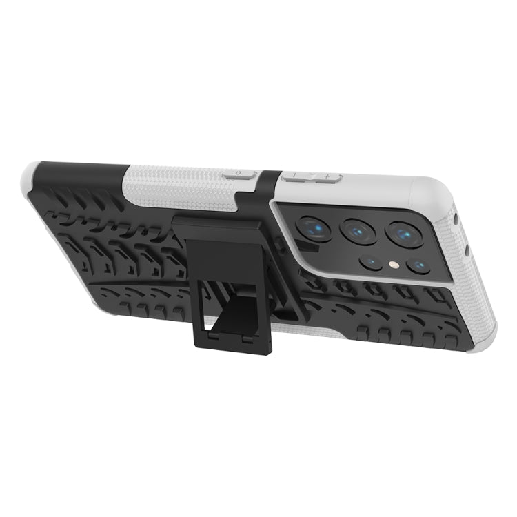 For Samsung Galaxy S21 Ultra 5G Tire Texture Shockproof TPU+PC Protective Case with Holder