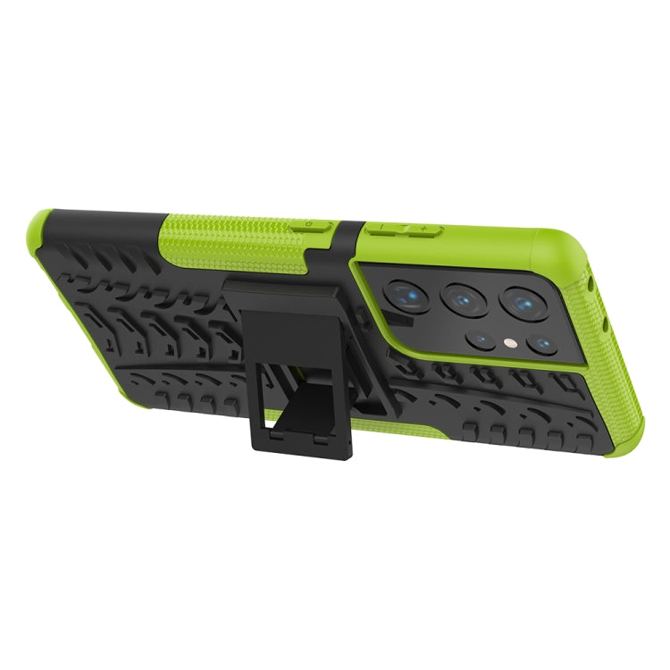 For Samsung Galaxy S21 Ultra 5G Tire Texture Shockproof TPU+PC Protective Case with Holder