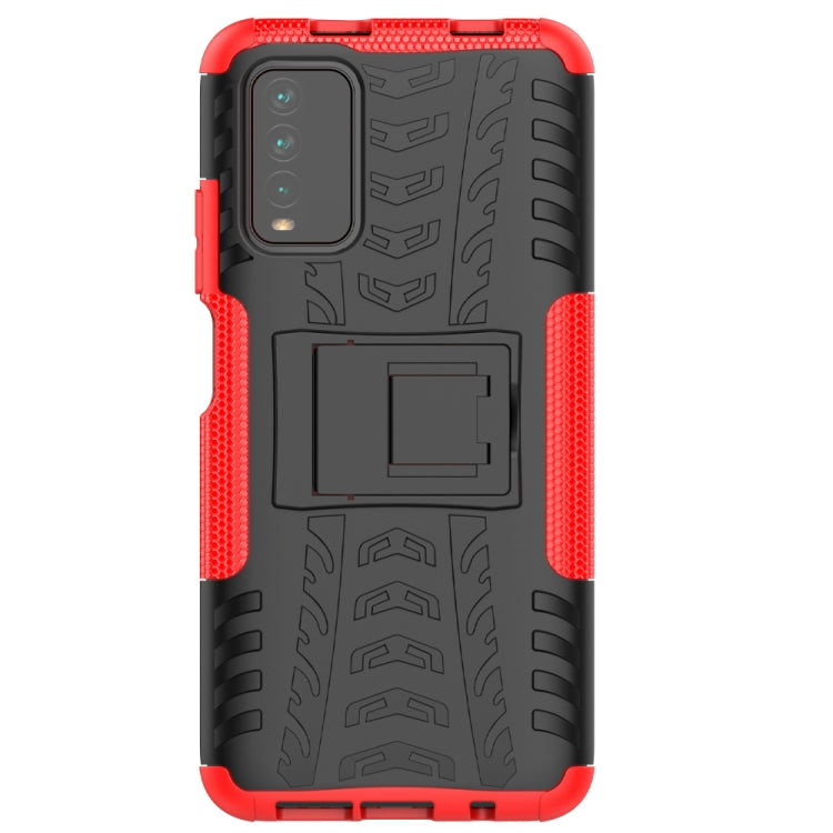 For Xiaomi Poco M3 /Redmi Note 9 4G Tire Texture Shockproof TPU+PC Protective Case with Holder