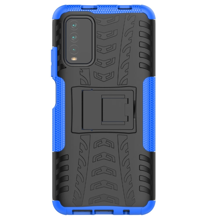 For Xiaomi Poco M3 /Redmi Note 9 4G Tire Texture Shockproof TPU+PC Protective Case with Holder