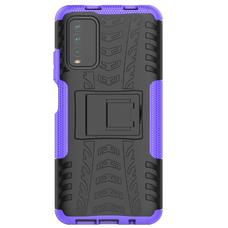 For Xiaomi Poco M3 /Redmi Note 9 4G Tire Texture Shockproof TPU+PC Protective Case with Holder