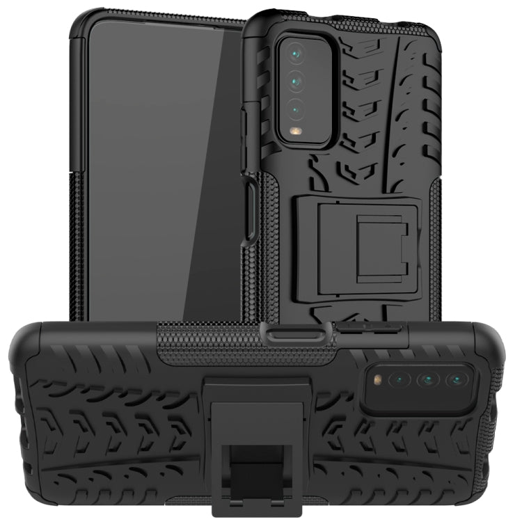 For Xiaomi Poco M3 /Redmi Note 9 4G Tire Texture Shockproof TPU+PC Protective Case with Holder