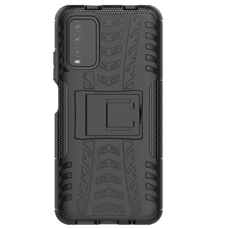 For Xiaomi Poco M3 /Redmi Note 9 4G Tire Texture Shockproof TPU+PC Protective Case with Holder