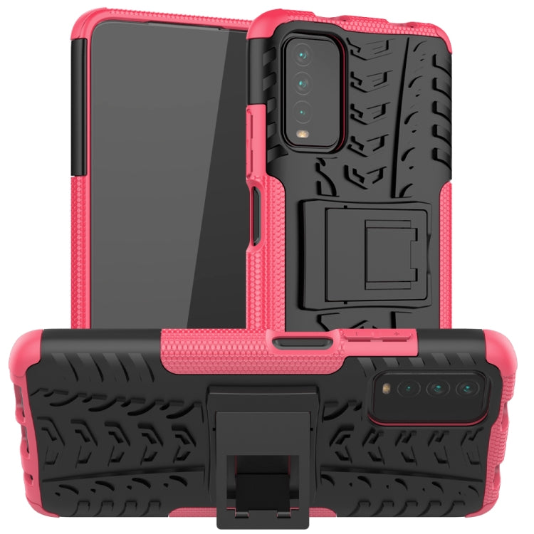 For Xiaomi Poco M3 /Redmi Note 9 4G Tire Texture Shockproof TPU+PC Protective Case with Holder