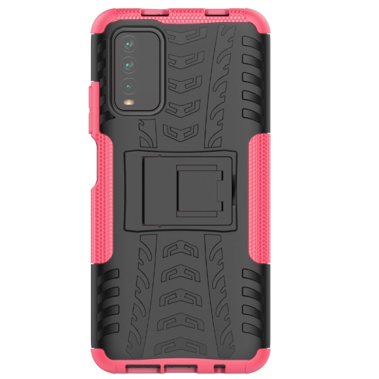 For Xiaomi Poco M3 /Redmi Note 9 4G Tire Texture Shockproof TPU+PC Protective Case with Holder