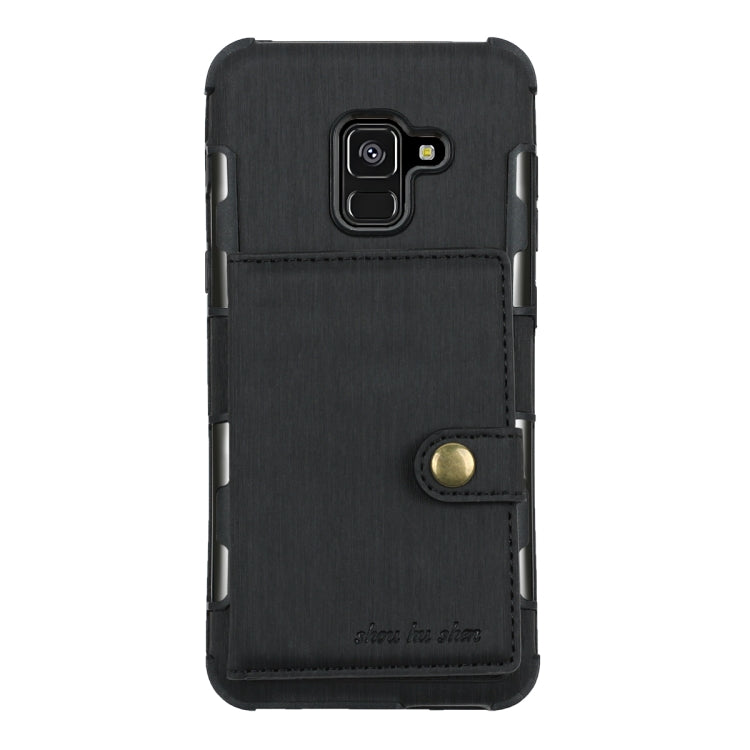 For Galaxy A8 (2018) Brushed Texture Shockproof PU + TPU Case, with Card Slots & Wallet & Photo Frame