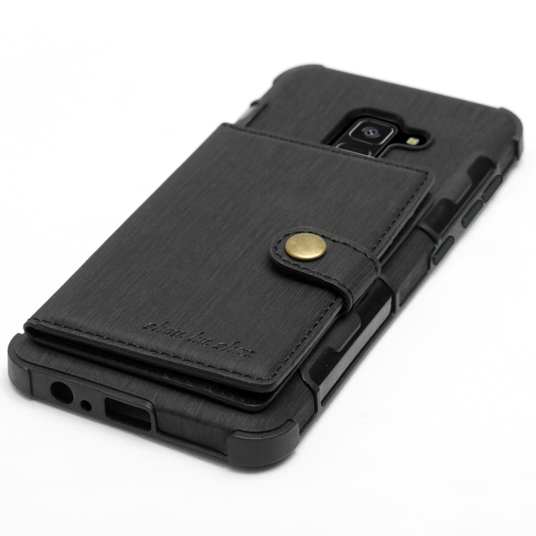 For Galaxy A8 (2018) Brushed Texture Shockproof PU + TPU Case, with Card Slots & Wallet & Photo Frame