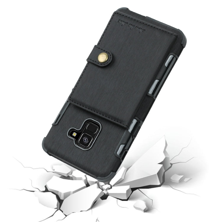For Galaxy A8 (2018) Brushed Texture Shockproof PU + TPU Case, with Card Slots & Wallet & Photo Frame