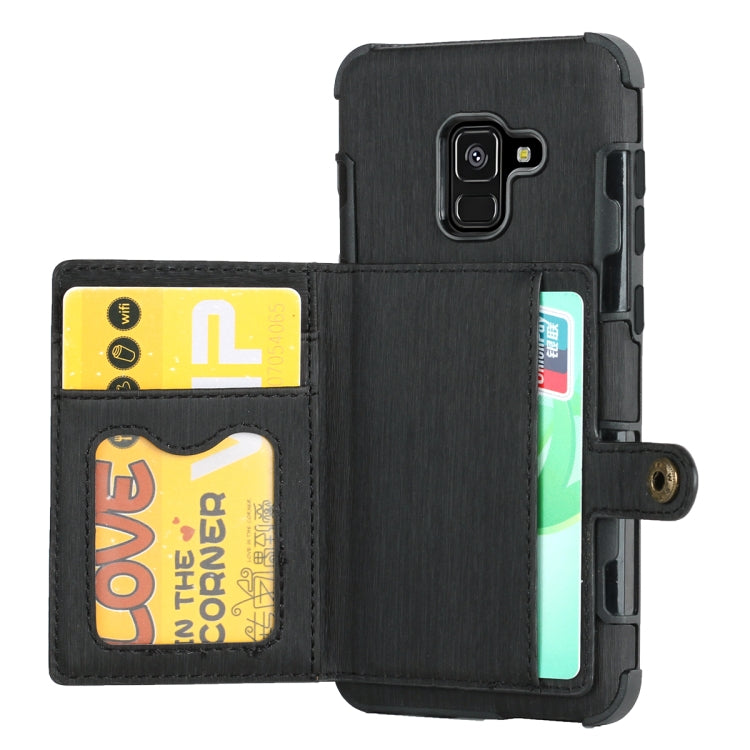 For Galaxy A8 (2018) Brushed Texture Shockproof PU + TPU Case, with Card Slots & Wallet & Photo Frame