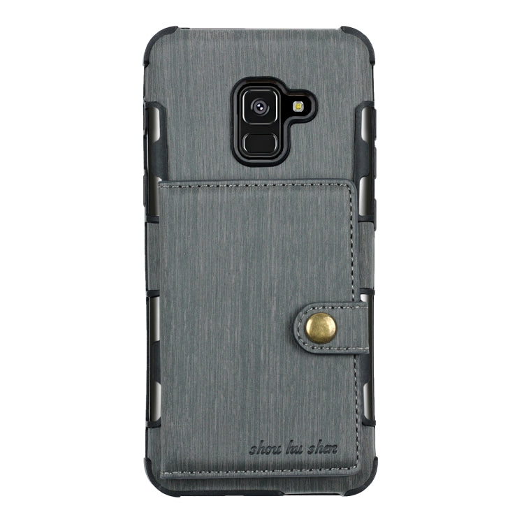 For Galaxy A8 (2018) Brushed Texture Shockproof PU + TPU Case, with Card Slots & Wallet & Photo Frame