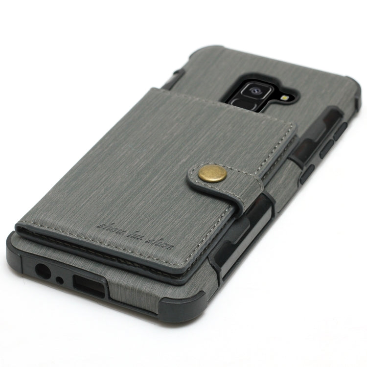For Galaxy A8 (2018) Brushed Texture Shockproof PU + TPU Case, with Card Slots & Wallet & Photo Frame