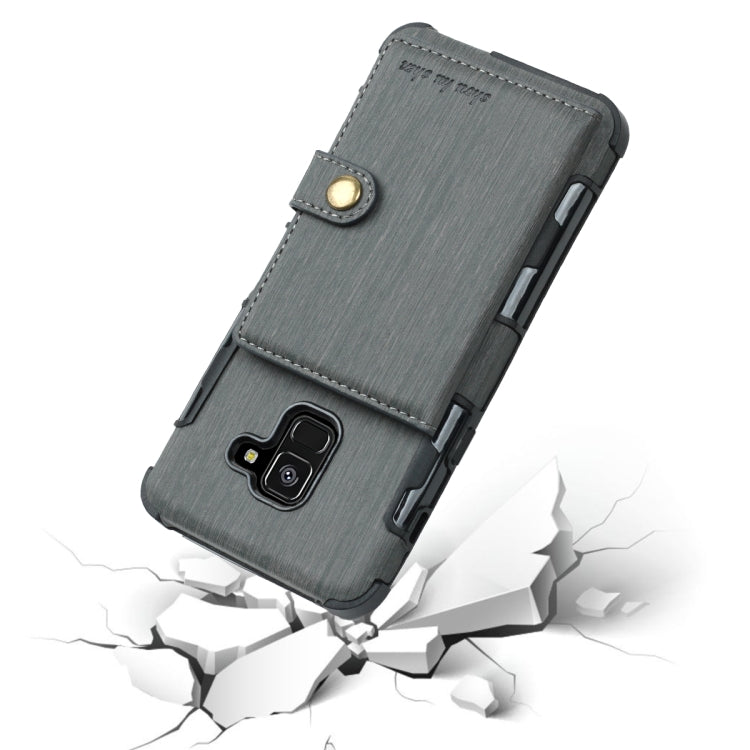 For Galaxy A8 (2018) Brushed Texture Shockproof PU + TPU Case, with Card Slots & Wallet & Photo Frame
