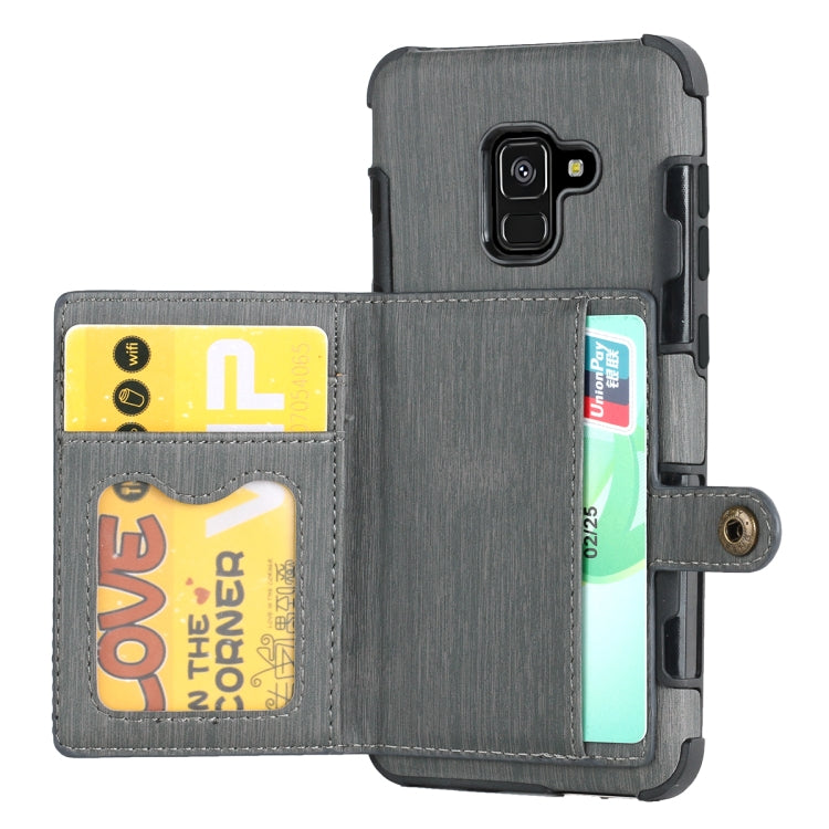 For Galaxy A8 (2018) Brushed Texture Shockproof PU + TPU Case, with Card Slots & Wallet & Photo Frame